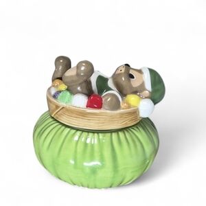 Vintage Hand-Painted Bear Gumdrop Candy Dish / Trinket Jar – Green Base (1980s)